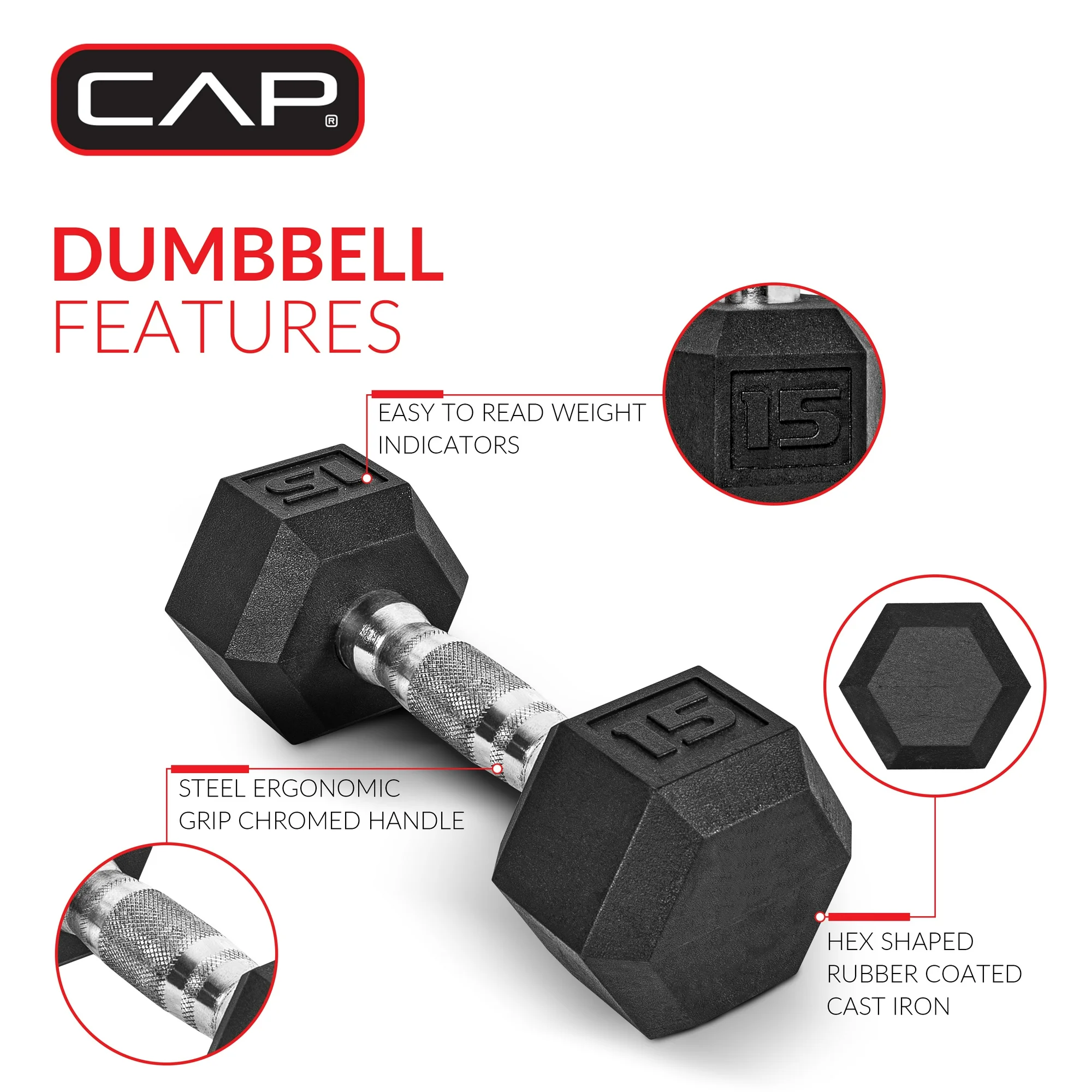 104 CAP Rubber Hex Dumbbell | Strength Training Weights