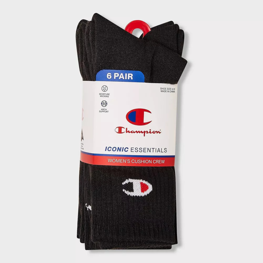 champb1 Champion Women's 6pk Cushioned Crew Socks