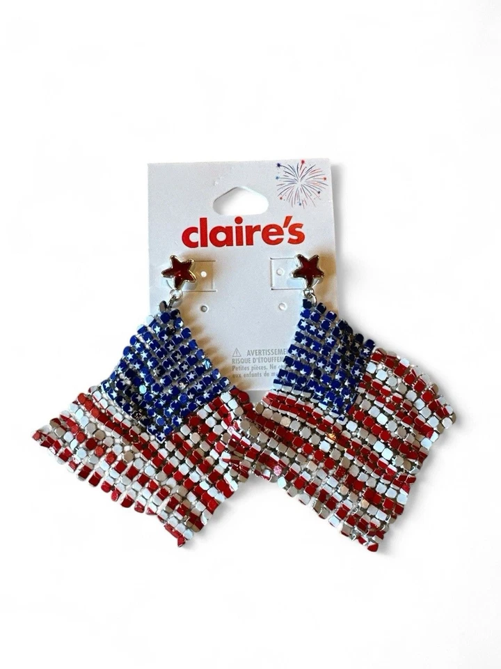 s-l960 (1) Claire's 4th of July Flag Earrings